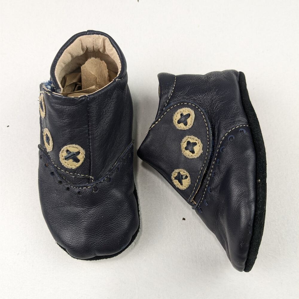 Livie & Luca Navy Blue Leather Baby 12-18 Months First Walkers